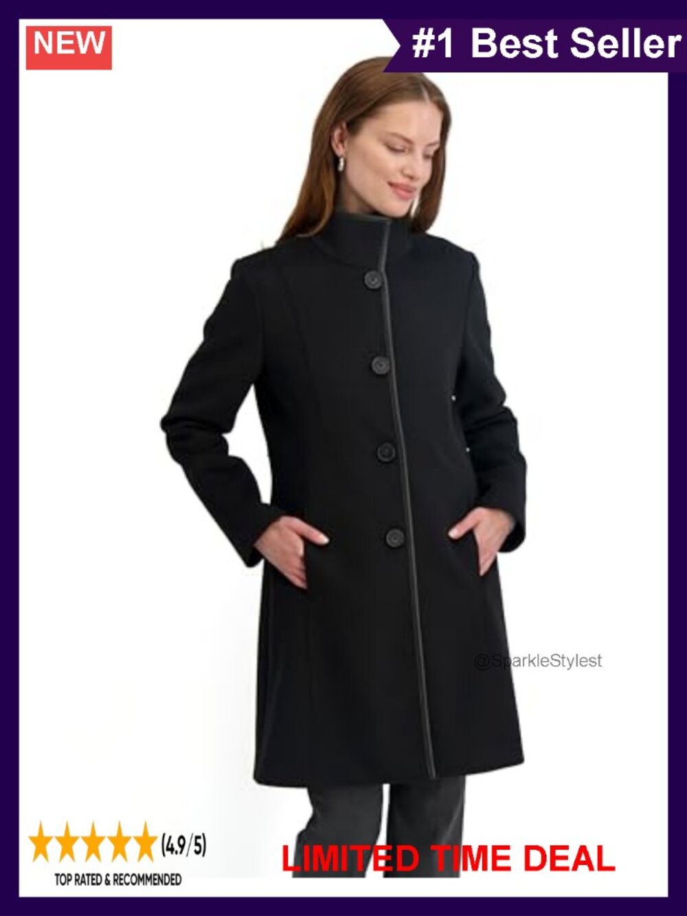 Slim Fit Wool Blend Walker Coat Button Front Mid-Length